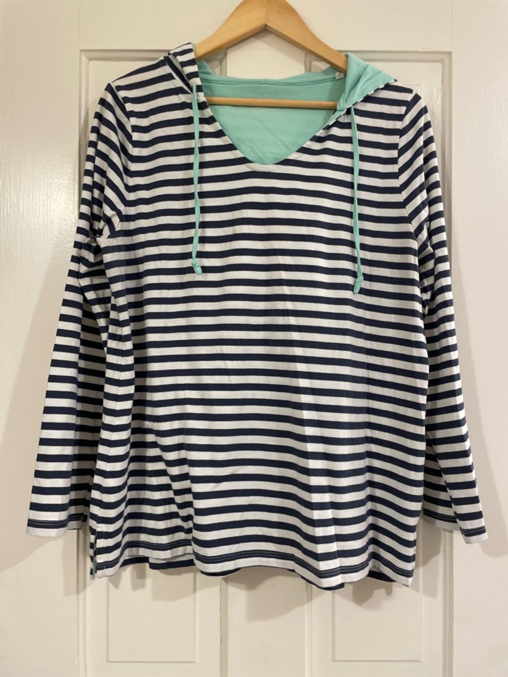 Sonoma Navy and White Striped Hoodie with Mint Lining